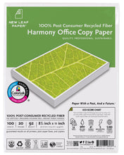 Load image into Gallery viewer, Pack of 100 Sheets Harmony Office 100% PCRF copy paper w/HP ColorLok (8-1/2"x11" 20 lb. Bond) 92 Brightness