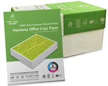 Load image into Gallery viewer, Harmony Office 100% PCRF copy paper w/HP ColorLok (Carton/8 Reams/4000 Sheets, 8-1/2"x11" 20 lb. Bond) 92 Brightness