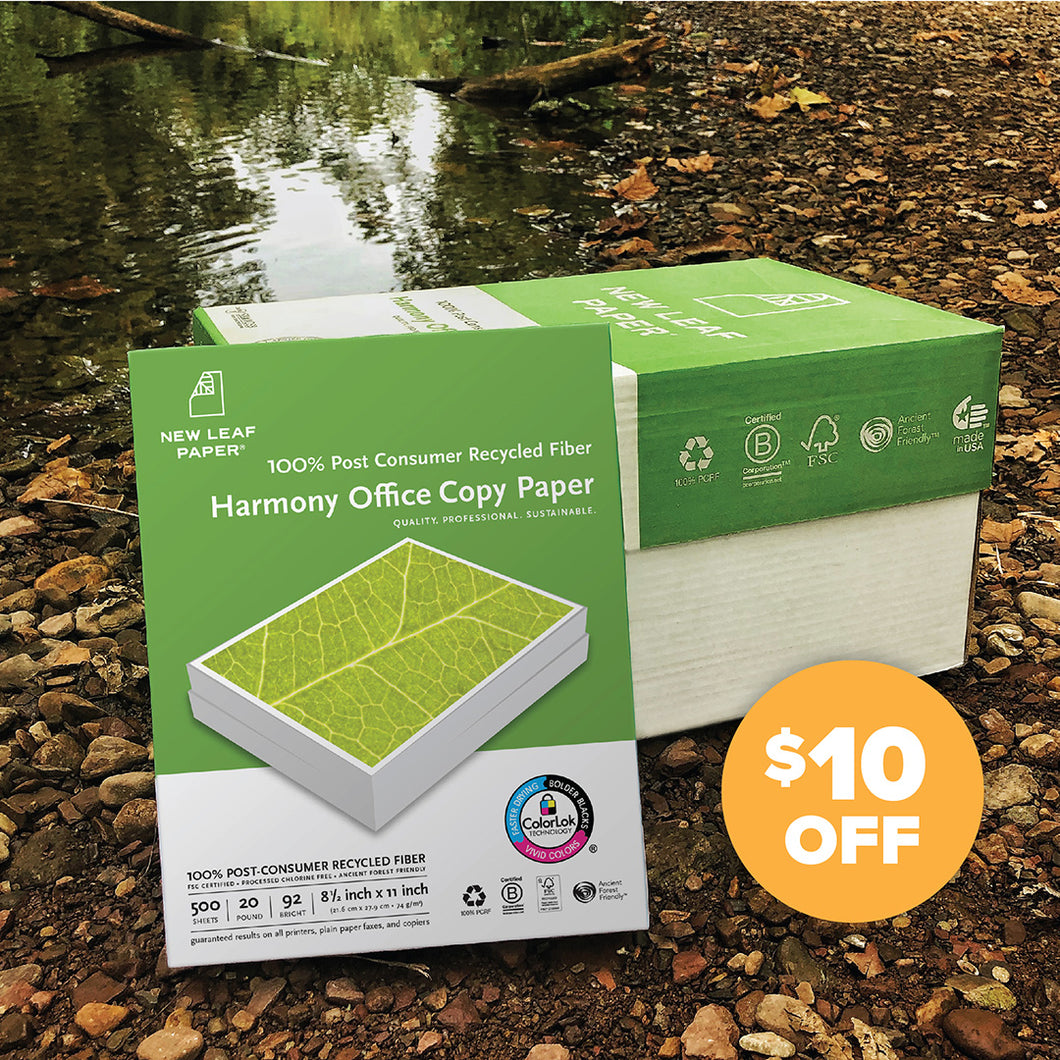 Harmony Office 100% PCRF copy paper w/HP ColorLok (Carton/8 Reams/4000 Sheets, 8-1/2