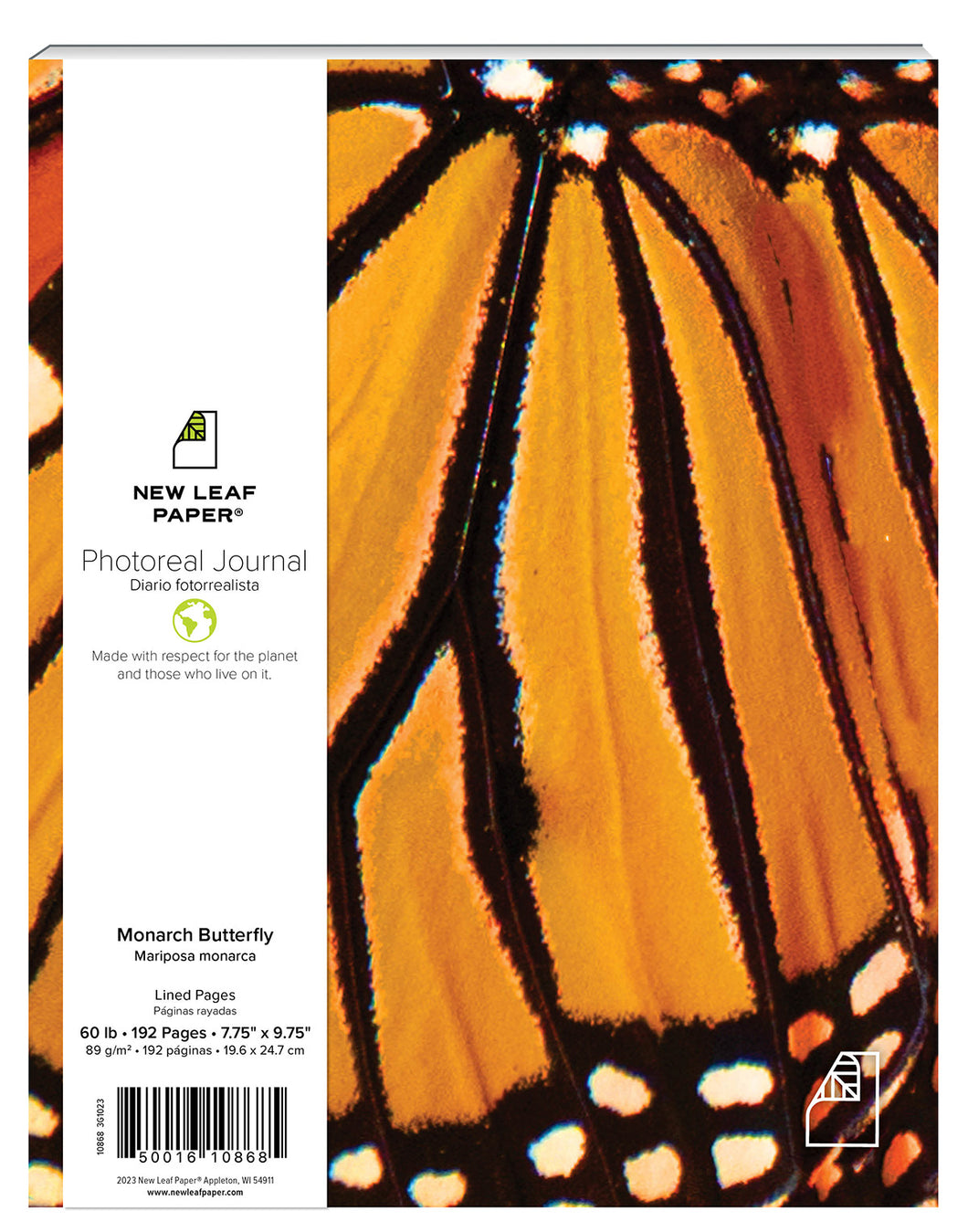 New Leaf Paper Photoreal Journal front cover featuring photography of Monarch butterfly wings