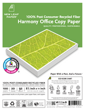 Load image into Gallery viewer, Pack of 100 Sheets Harmony Office 100% PCRF copy paper w/HP ColorLok (8-1/2&quot;x11&quot; 20 lb. Bond) 92 Brightness
