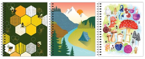 Designer Notebook  Multi-Pack - set of (3) books, Bees/Camp/Mushroom